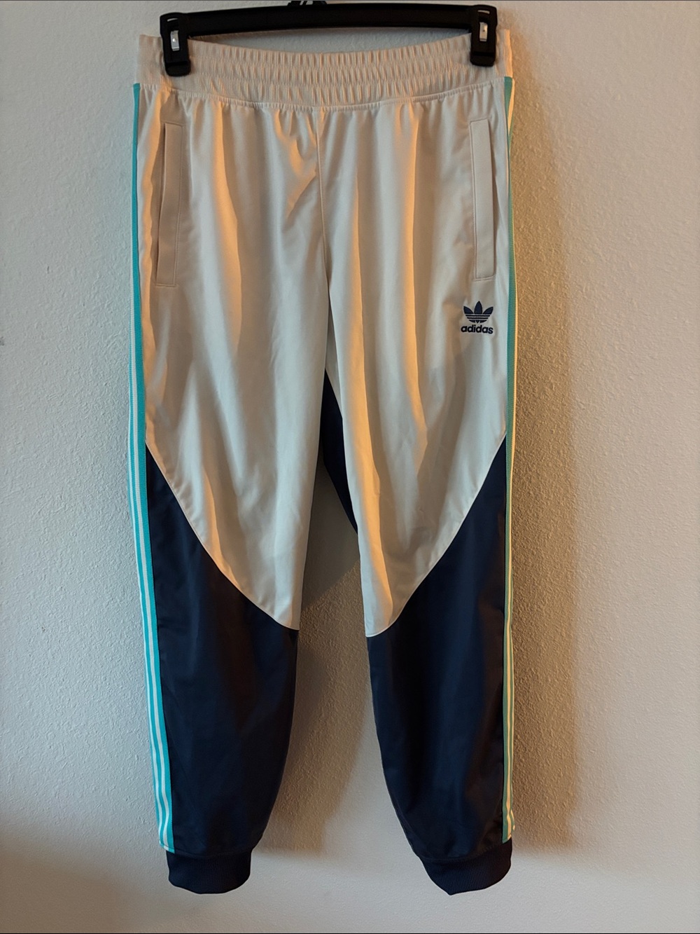 Adidas Cream, Navy & Aqua Colorblock Track Joggers